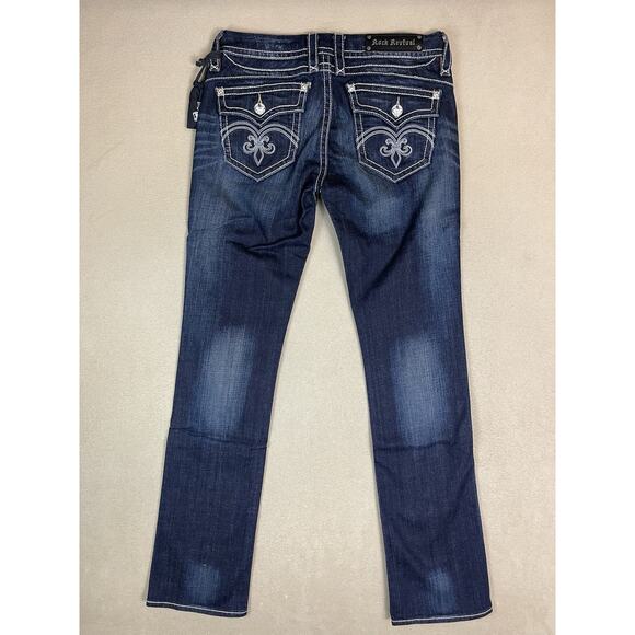 Rock Revival Jeans Womens 30 Blue‎ Sasha Straight Embroidered Low Rise Regular - Picture 15 of 16